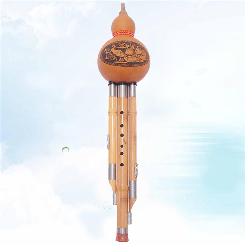 Chinese Handmade Bamboo Flute Hulusi Bamboo Gourd Cucurbit Flute Ethnic Musical Instrument bB/C Key (Random Pattern)