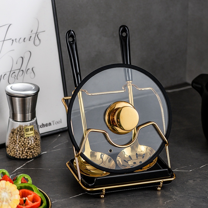 Kitchen Pot Cover Rack Organizer Pot Lid Shelf Cooking Storage Spoon Spatula Ladle Holder Cookbook Stand Home