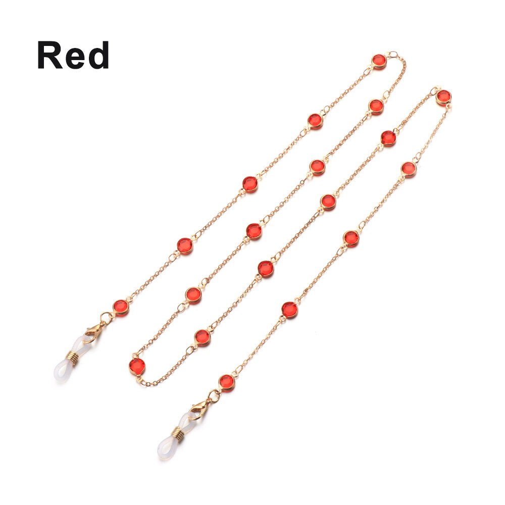 Crystal Kralen Bril Kettingen Vrouwen Mannen Mode Brillen Accessoires Antislip Zonnebril Ketting Koord Lanyard Strap 78Cm: red
