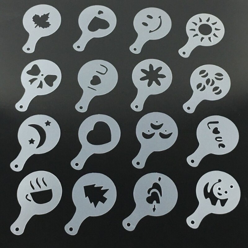 Plantillas decorativas para café, espray para decoración de capuchino, Barista, 16 piezas