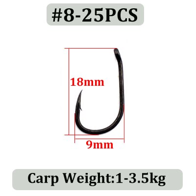 25 Pcs Curve Karper Haak Hoge Carbon Staal Vishaak Sharp Karper Hair Rig Haak Teflon Gecoat Karpervissen Feeder visgerei Accessoire: 25Pcs-Size 8