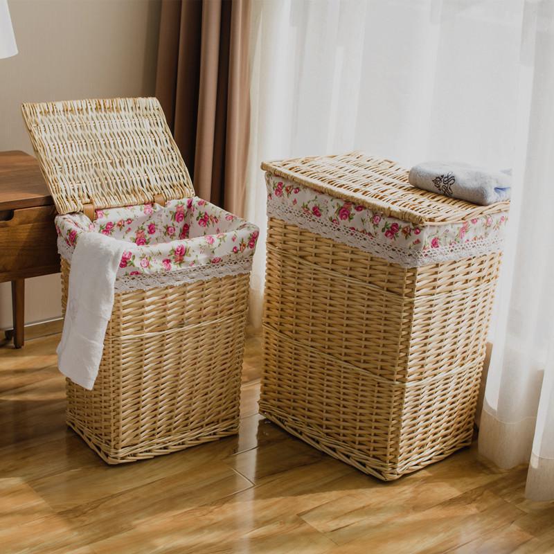 Förvaringskorg för smutskläder rottingkorg extra stor tvättkorgskorg med lock pottbutik klädförvaringskorg: 45 x 35 x 57cm 7
