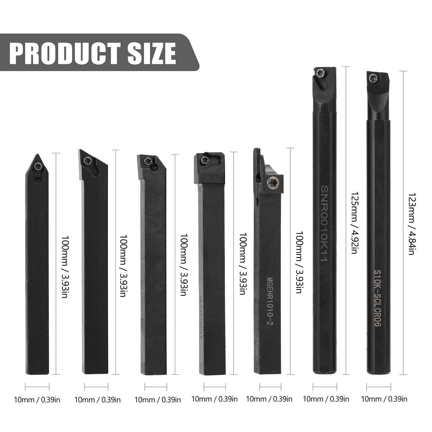 7pcs 10mm Shank Lathe Turning Tool Holder Boring Bar lathe tools lathe cutter Metal Turning Rod Industrial with Carbide Inserts