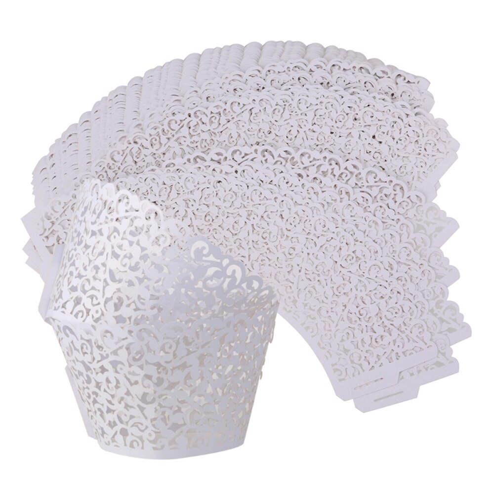 50pcs Vine Filigree Lace Cupcake Wrapper Wraps Liner Wedding Party Cake Decoartion (White)