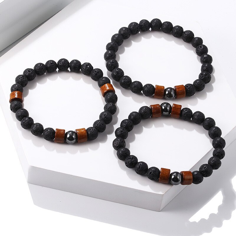 Charme Natürliche Stein Männer Frauen Armbinde Kreuz Schwarz Lava matt Perlen Armbänder Handgemachte Gebet Fitness Kette Paar Schmuck