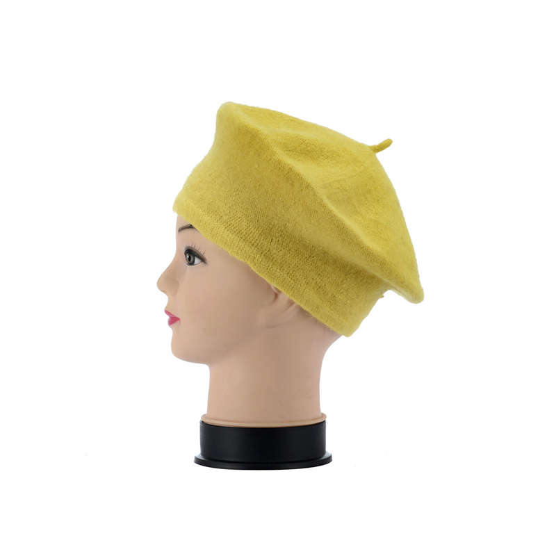 Fransk stil vintage baby kid piger uld blød vinter varm almindelig baret hue hatbd 0039: Gul