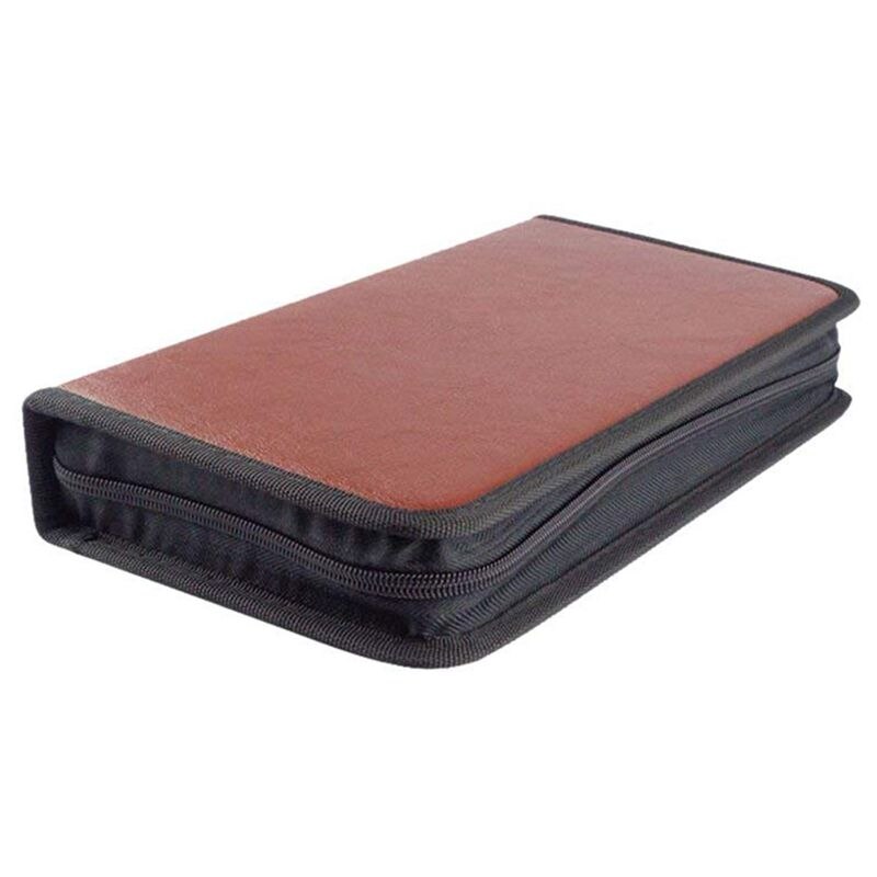 80-Discs Portable Leather Storage Bag Zippered Storage Case for CD DVD Hard Disk Album - Brown