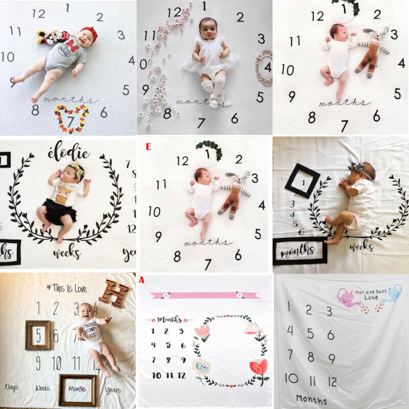 Nyfödd baby filt spädbarn baby milstolpe fotografi prop månatliga blommor nummer foto prop bakgrundsduk foto tillbehör