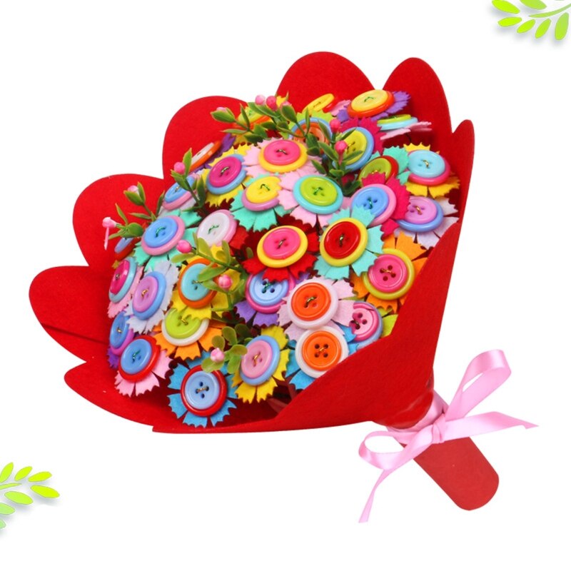 Q6PD Kids Button Felt Bouquet Art Crafting Project Kits Material for School Children Art Class Teaching Props Handmade