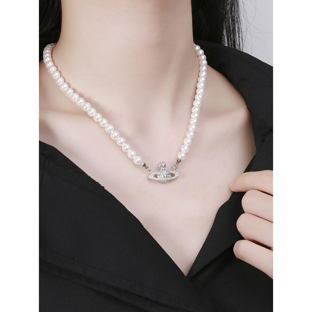 Celi fransk stil 925 sterling sølv saturn perle halskæde kvindelige muslingeskal perle kraveben kæde til kvinder piger fødselsdag