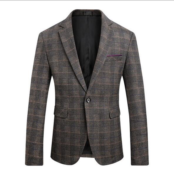 VXO Thick plaid Blazers Men lattice Formal jacket Popular Men Dress Blazers Homme Terno Masculin: Gray / M