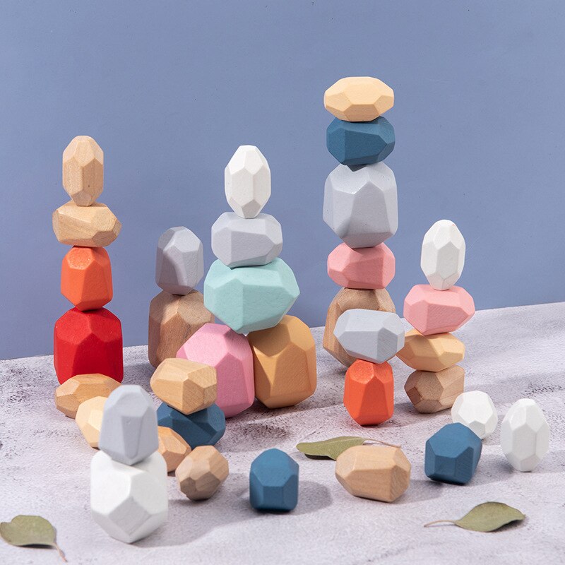 Children's Wooden Colored Stone Jenga Building Block Educational Toy Ins Style Stacking Game Rainbow Wooden Toy