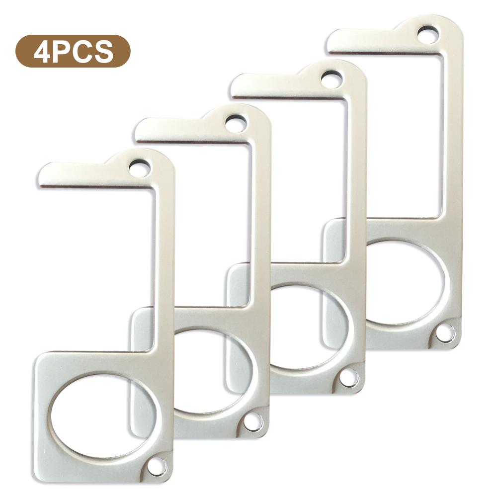 Safety Door Opener No Touch key Portable Anti-germ Elevator Button Drawer Door Handle Assistant safe Contactless Tool Assistant: Silver 4PCS