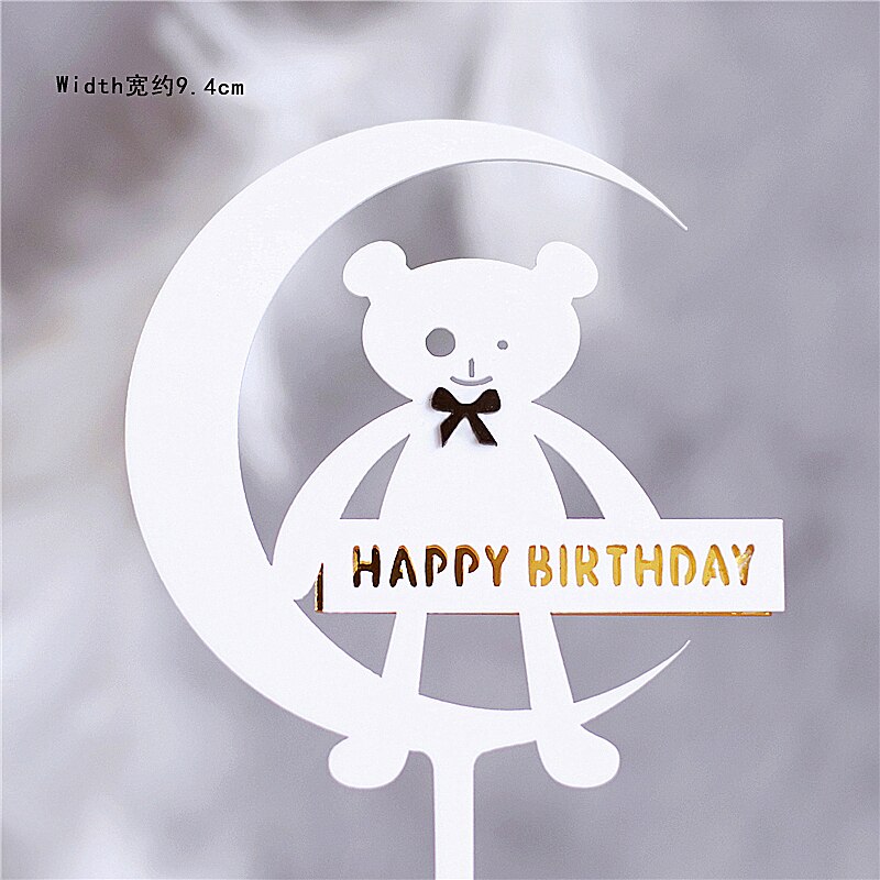 Moon Bow Tie Bear Cake Topper Pink White Crown Bear Decorations Happy Birthday Party for Wedding Baking Supplies Kid Love