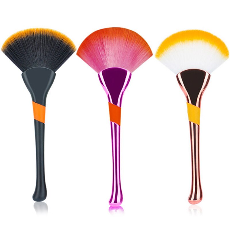Zzdog 1 stk store makeup børster fluffy vifteformet ansigt kosmetisk skønhedsværktøj metal håndtag pudder fjern børste
