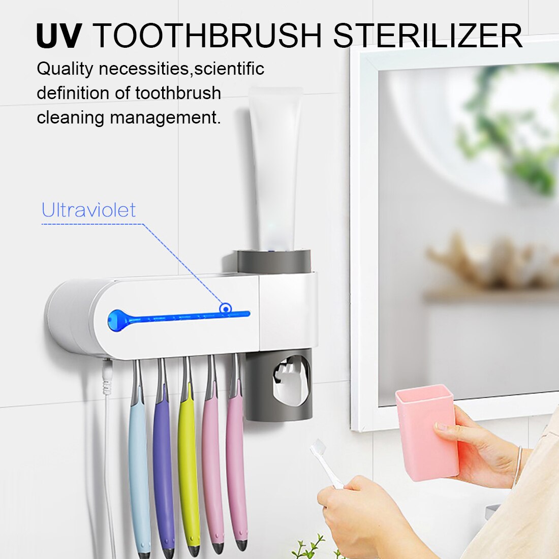 Antibacteria 2 in1 uv licht ultraviolet tandenborstelhouder automatische tandpasta knijpers dispenser thuis badkamer accessoires set