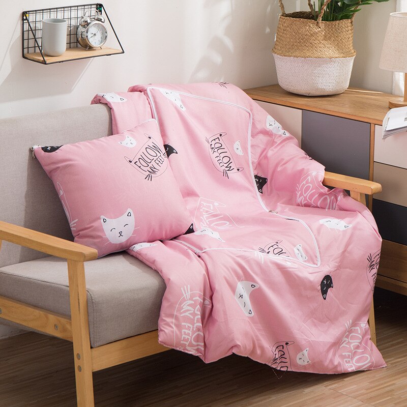 Pillow Quilt Dual-use Multi-Function Double Zipper Foldable Soft for Car Office Sofa P7Ding: Cat baby