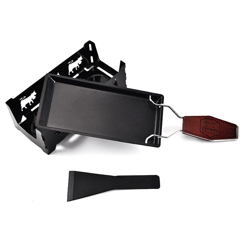impostato di Raclette per formaggio mini Tè luce con spatola e 3 tealette-pieghevole-impostato antiaderente per fonduta accessori da cucina utensili da cucina: nero