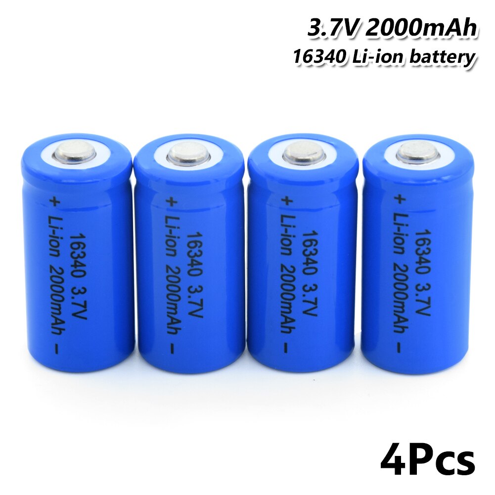 16340 Battery 2000mAh 3.7V Rechargeable li-ion Lipo Li-Po Lithium Cell For Torch Electric Car Toy 2Pcs Torch 16340 Battery: 4 Pcs