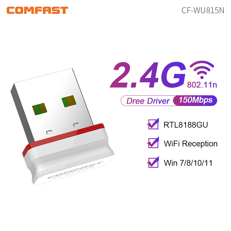 COMFAST Mini USB WiFi6 Dongle Network Card 2.4GHz Wi-Fi Lan Adapter Driver Free 300M 150M Receiver For PC Laptop Windows 7/10/11: black