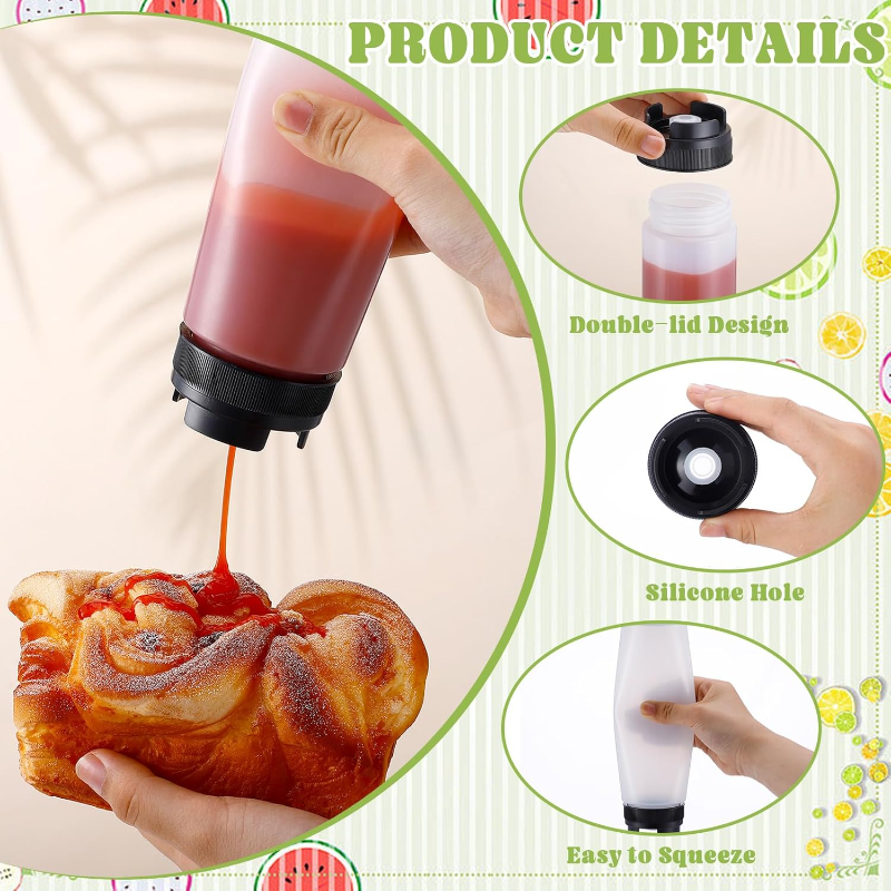 16oz Double Head Squeeze Bottle Large Capacity Squeeze Sauce Bottle Ketchup Salad Honey Dispenser BBQ Oil Bottles Kitchen Gadget