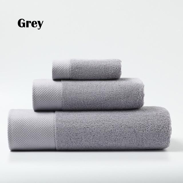 40 serviette épaisse ensemble moderne couleur unie coton serviette de bain salle de bain main visage douche serviettes pour adultes enfants maison toalla de ducha: Grey / 3pcs Towel Set