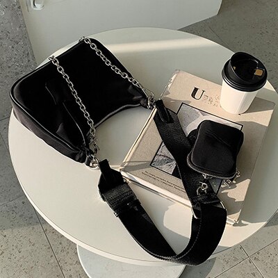 Brede band nylon crossbody messenger bag ketting hobo tassen dames schoudertas effen kleur oksel tassen: Default Title