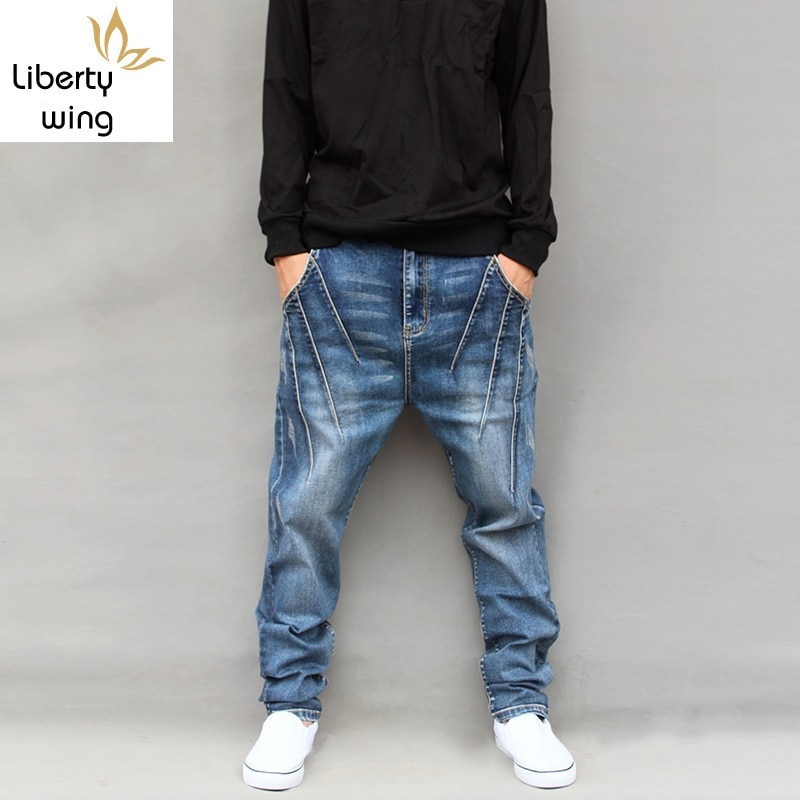 Hip Hop Stijl Heren Vallen Kruis Jeans Harem Plus Size 6XL Denim Broek Man Casual Streetwear Lange Harajuku Losse Broek