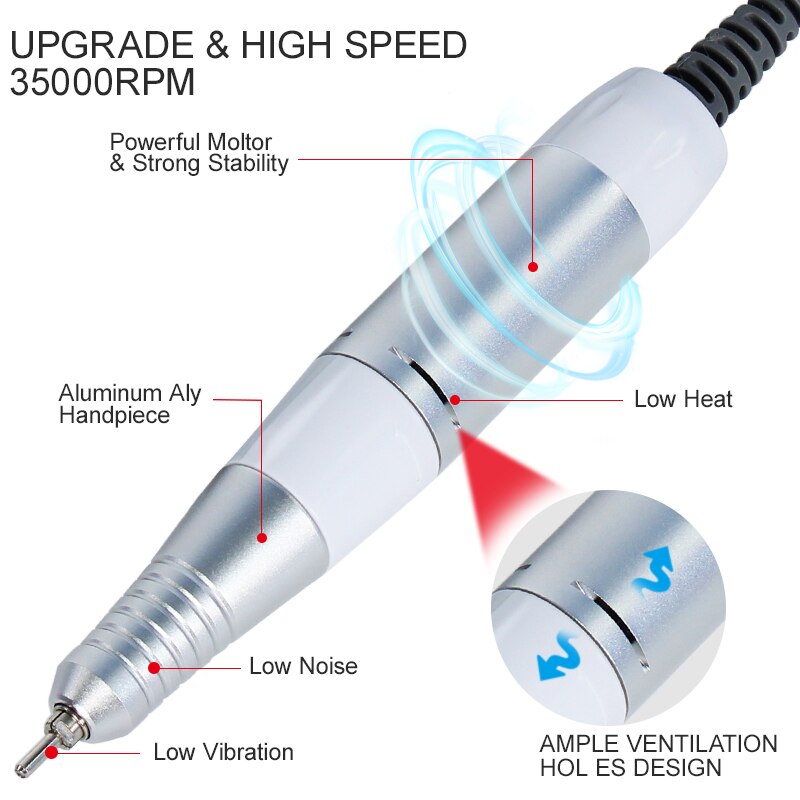 Nail Boor Machine 0-35000Rpm Pro Manicure Machine Apparaat Voor Manicure Pedicure Kit Elektrische Nagelvijl Met Cutter nail Tool