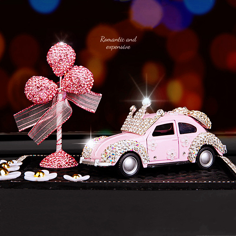 Luxus Diamant Jahrgang Auto Dekoration Zubehör Rosa einstellen Diamant Auto Modell Center Konsole Aromatherapie Ornament Bling: Rosa 3Stck einstellen