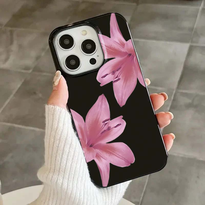 Lotus Petals Black Phone Case For iPhone 16 14 13 12 11 15 Pro Max 16E XR X XS Max 16 7 8 Plus SE Shockproof Soft Cover