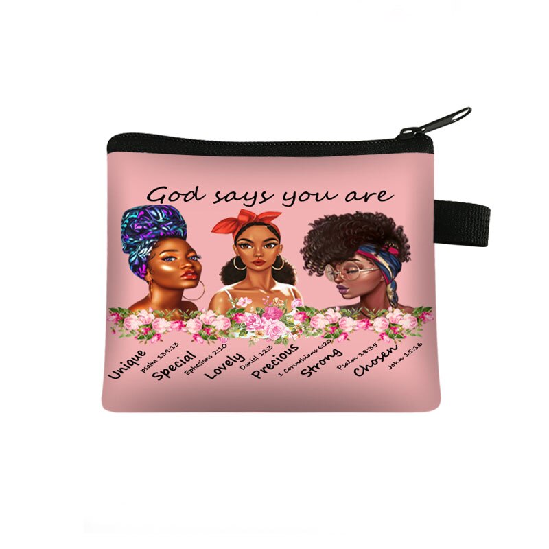 African Black Girl Black Coin Purse Girl Casual Shopping Portable Lipstick Bag Afro Woman Purse Kids Wallet: lqbheinvzuhe5