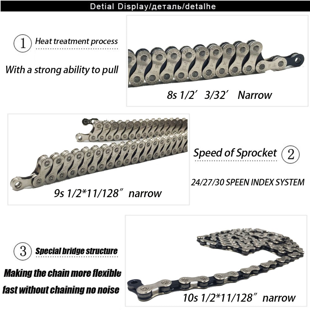 VXM chaîne de vélo 8/9/10 vitesses 116 liens pour vtt vélo de route Bicicleta pièces en acier placage complet cyclisme chaîne pièces de vélo