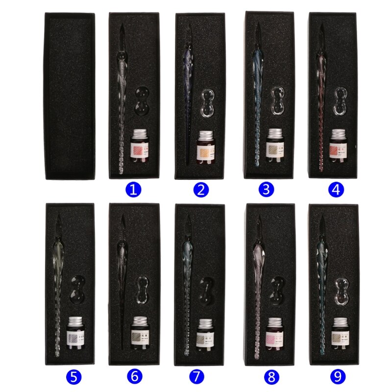 1 Pc Crystal Glass Dip Pen Set Non-carbon Ink Fountain Signature Pen Writing Tools Soda Lime Glass Pen