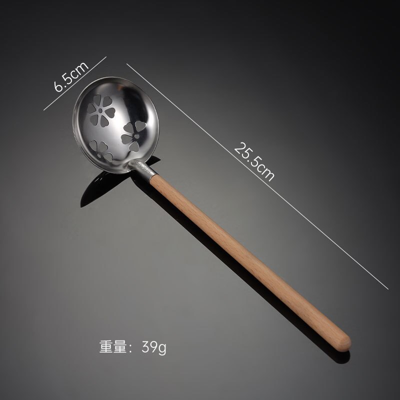 Japanese Wooden Handle Anti Soup Stainless Steel Soup Leakage Ramen Spoon Home Kitchen Gadget: Silver Colander
