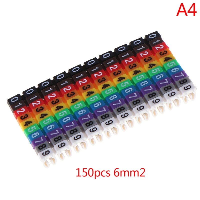 150 unids/lote marcadores de Cable coloridos tipo C Etiqueta de número de marcador para Cable de 2-3mm: 6mm