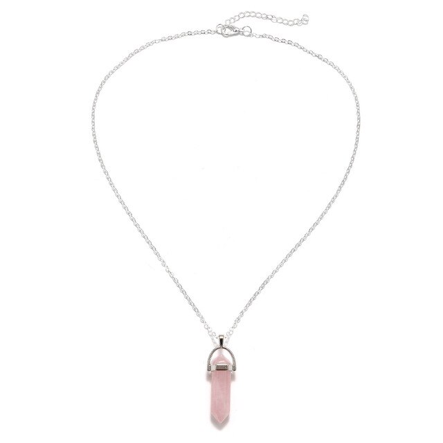 Sekskantede søjle kvarts halskæder vedhæng gyldne særlige år halskæder til kvinder smykker: Sølvrosa