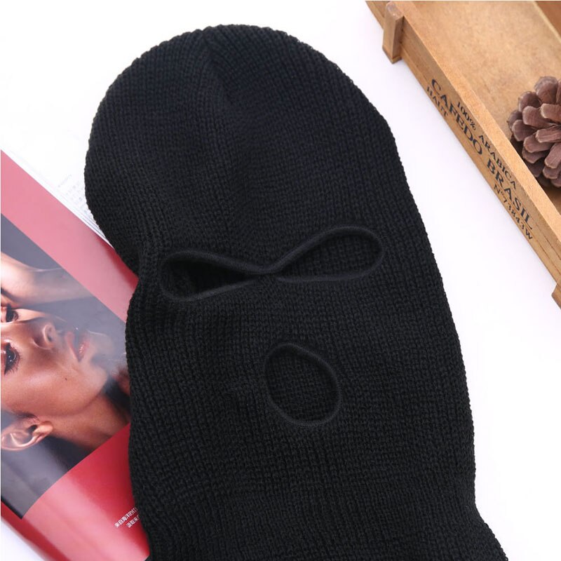 Máscara de motocicleta con 3 agujeros, pasamontañas negro, sombrero de punto, protector facial, gorro de invierno,
