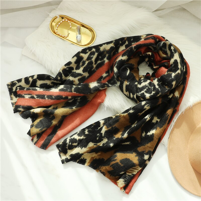 Vinter varme kvinder tørklæde dyr leopard print dame tykke bløde sjaler og ombryder kvindelige tørklæde i kashmir tørklæde: C3
