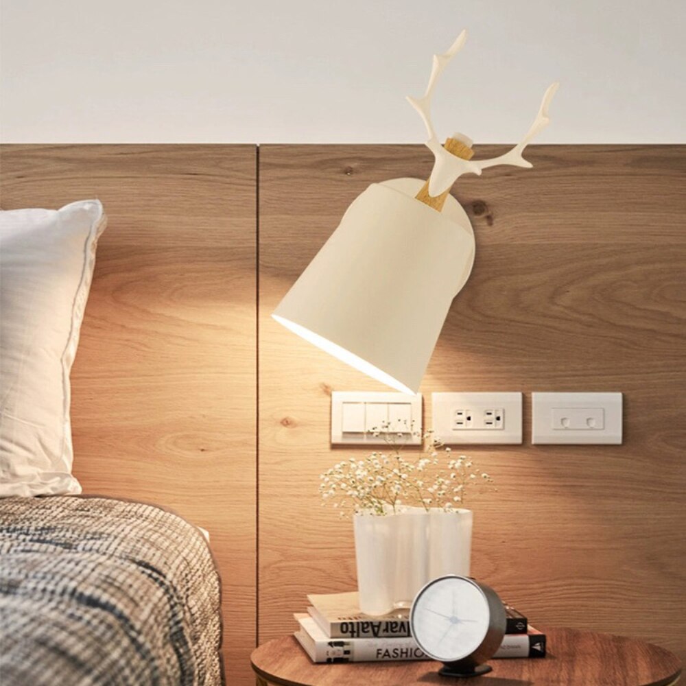 nordisch Moderne Hirsch Geweih LED Zauberstab Licht Massivholz Schwarz Weiß E27 eisen Ebene Zauberstab Lampe Hause Leuchten für Schlafzimmer Foyer
