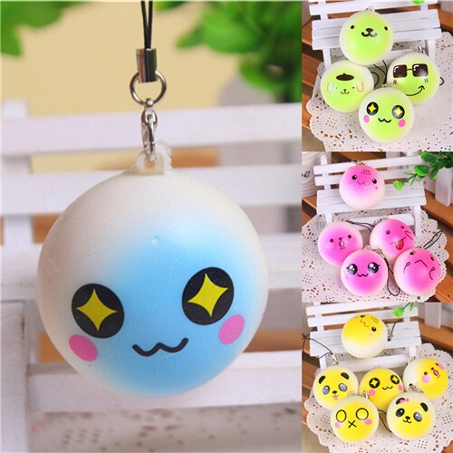 1Pcs 4Cm Zachte Trage Stijgende Buns Scented Telefoon Charmes Bandjes Squishy Kawaii Expression Broodje Gezicht Squishy Brood Panda