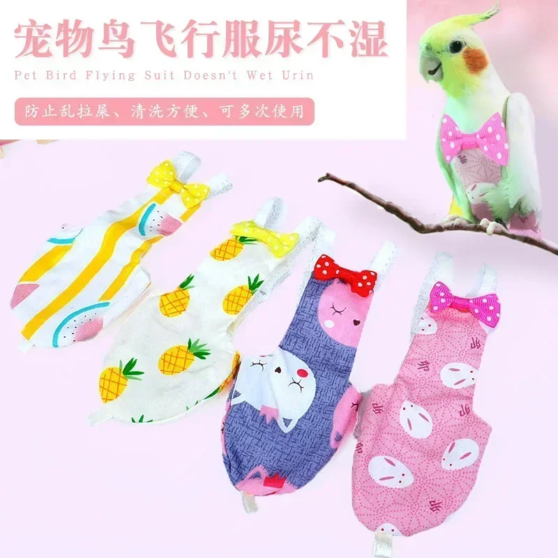 Couche-culotte pour perroquet avec nœud papillon, fruits colorés, fleurs, calopsitte, Pigeons, petits, moyens et grands oiseaux de compagnie, combinaison de vol, vêtements lavables