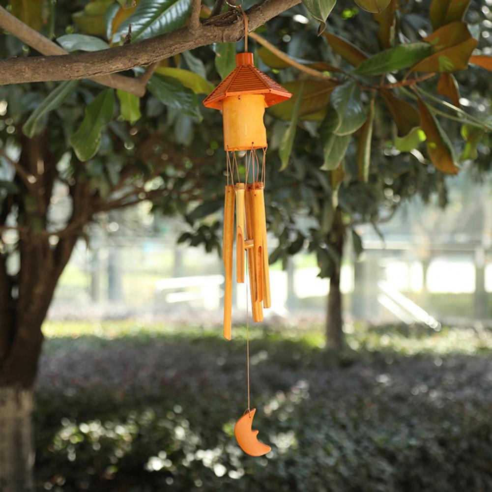 Wind Chime Bird Nest Pavilion Shape Hanging Bamboo Lightweight Decoration Windchime for Home