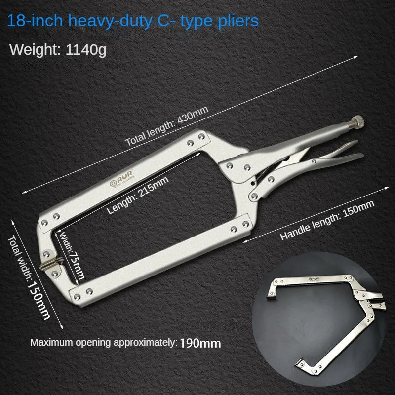 RUR Multi-function Pliers Industrial C-type Pressure Plier Heavy-duty Clamp Tools 6/9/11/14/18 Inch Woodworking Fixed Pliers