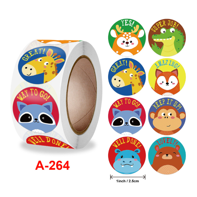 500Pcs Children's Cartoon Animal Stickers Baby Stickers Kindergarten Inspirational Little Red Flower Reward Roll Stickers: DARK COFFEE