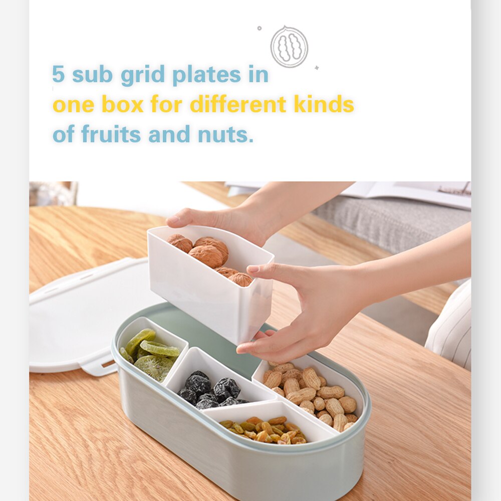 Nuts Plate with Lid Candy Box Fruit Plate Seal Detachable Multi Grid Plastic Tray Candy Snack Dish Bowl Dessert Serving Platter