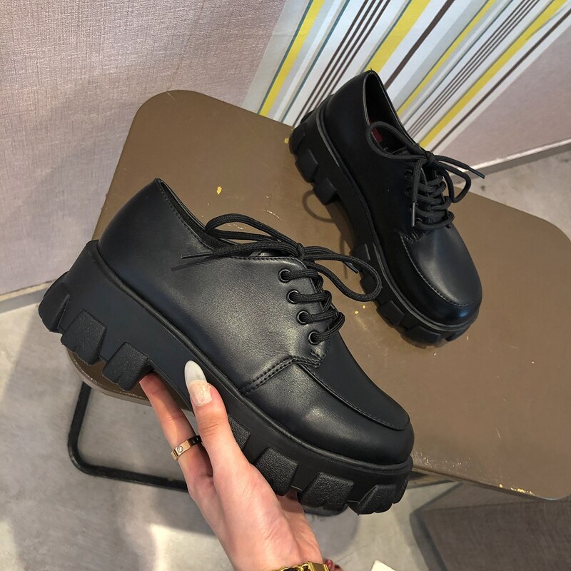 Zapatillas de deporte gruesas con tacón oculto para mujer, zapatos de cuña con aumento de altura, plataforma alta de otoño, Oxford: Matt / 5