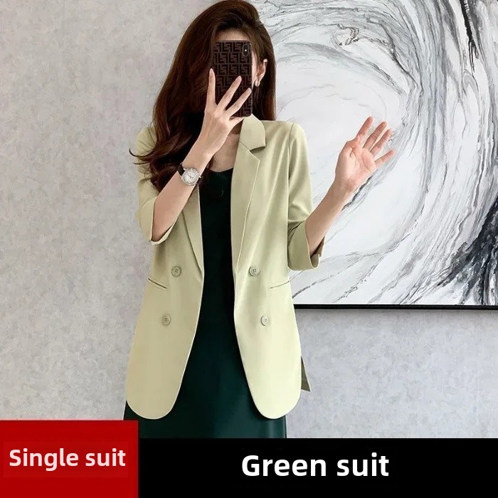 Casual Mid-Length Single-Layer Suit Jacket 7/8 Sleeve Black White Lightweight Summer Of The Season Fashionable Women's: 3XS / Red