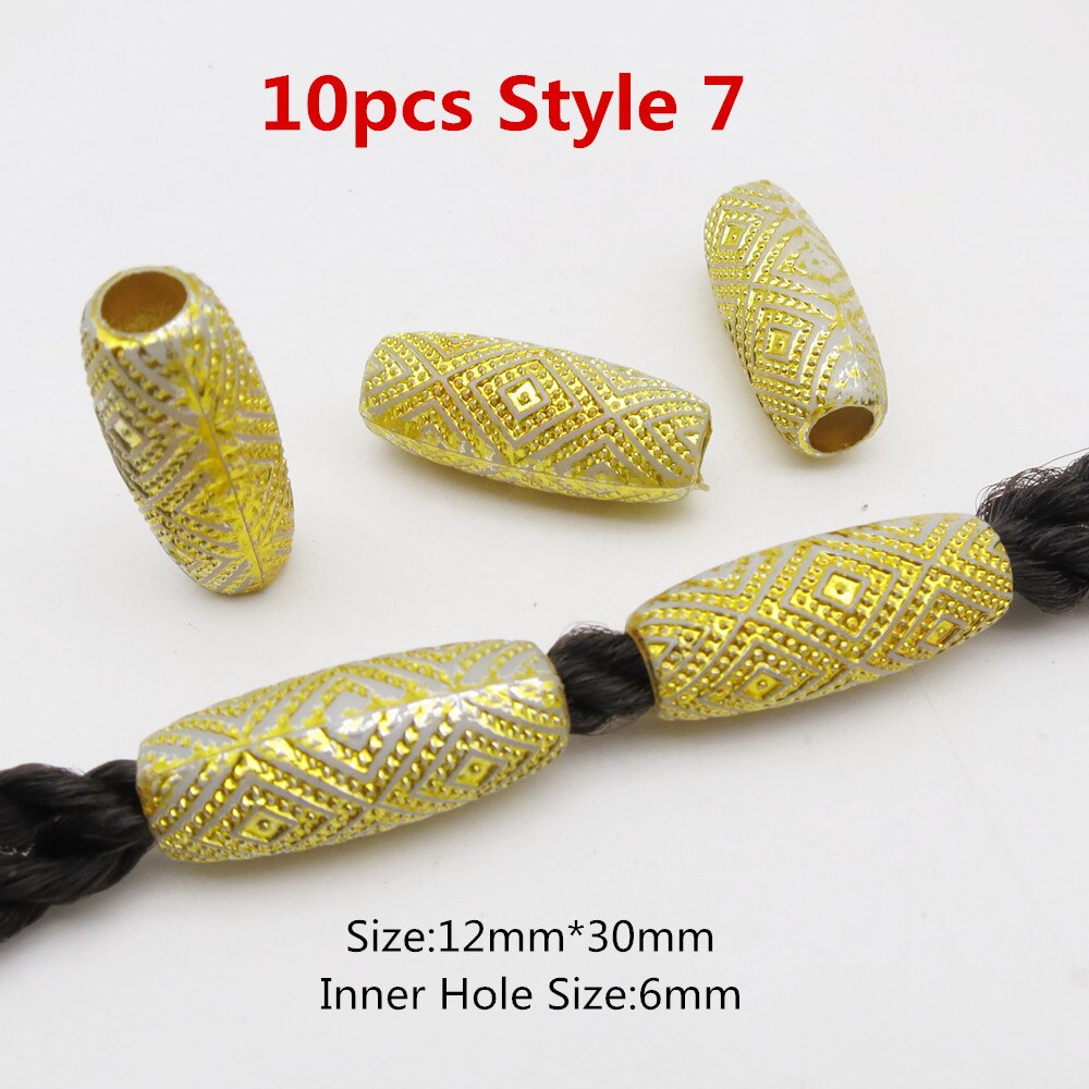 10 stk viking akryl træ hæklede fletninger hår dreadlock dreadlock skæg perler rørringe til hår mænd kvinder piger tilbehør: 10 stk stil 7