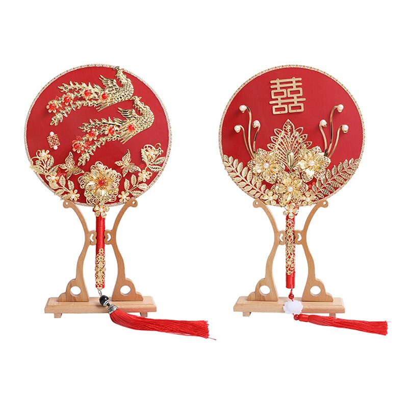 Éventail rond chinois éventail Vintage rouge | Ventilateur à la main chinois rond, éventail rouge avec pompon, décoration de fête de mariage et de mariée, poudard